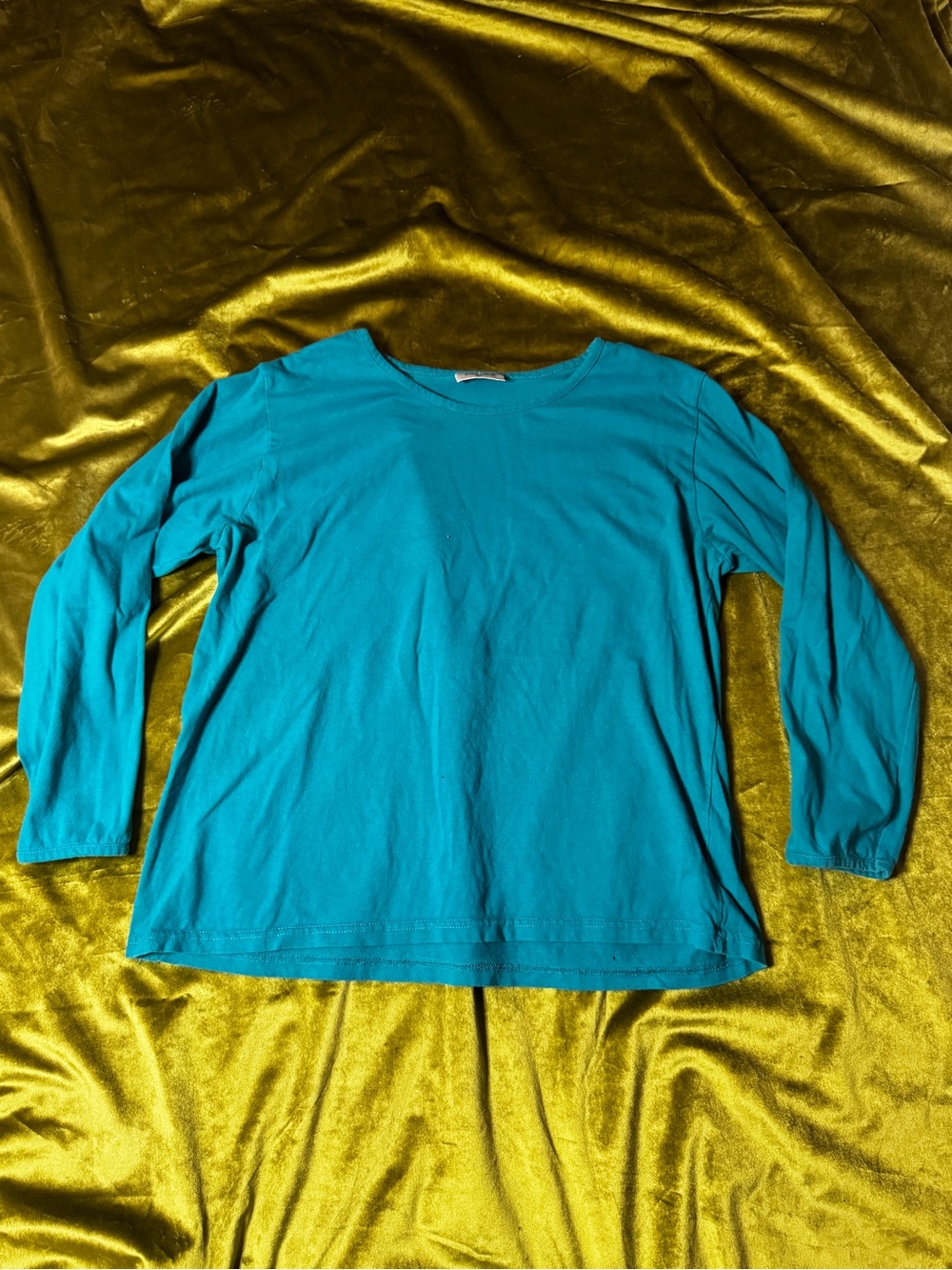 Women’s 100% Cotton Long Sleeve Crew Neck Tee - Teal